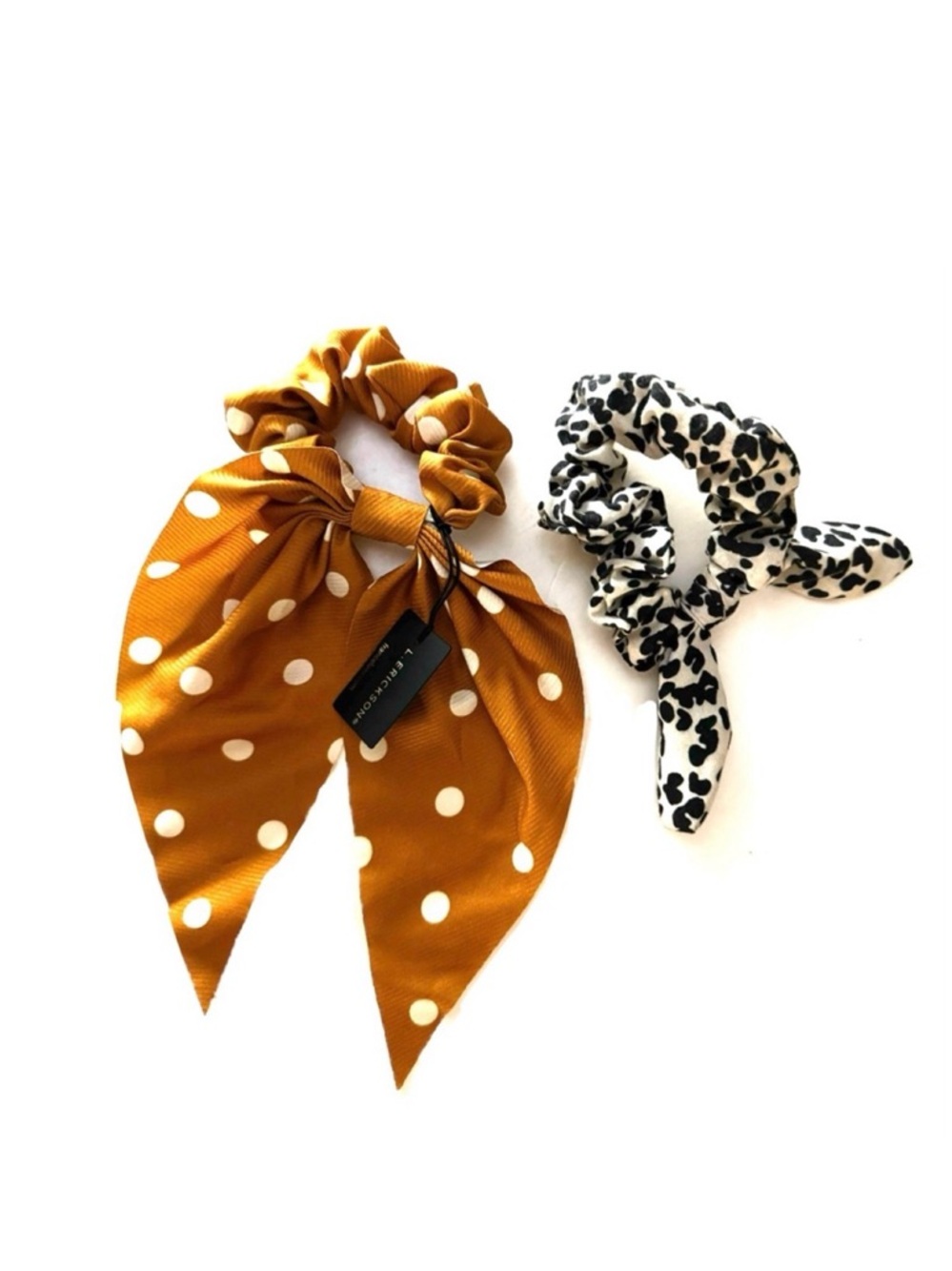 L.Erickson France Luxe Hair Bow and Scrunchie Set - Polka Dots & Leopard Dots